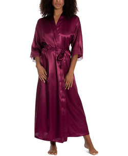 Linea Donatella Lace-trim Long Charmeuse Satin Wrap Robe Magenta thumbnail 1