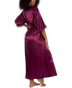 Linea Donatella Lace-trim Long Charmeuse Satin Wrap Robe Magenta thumbnail 2