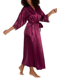 Linea Donatella Lace-trim Long Charmeuse Satin Wrap Robe Magenta thumbnail 3