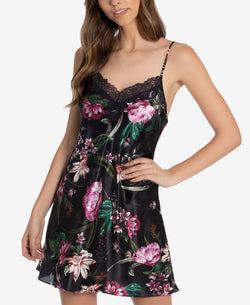 Linea Donatella Tropic Delight Charmeuse Satin Chemise Nightgown Navy thumbnail 1