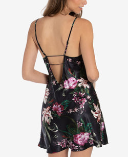 Linea Donatella Tropic Delight Charmeuse Satin Chemise Nightgown Navy thumbnail 2