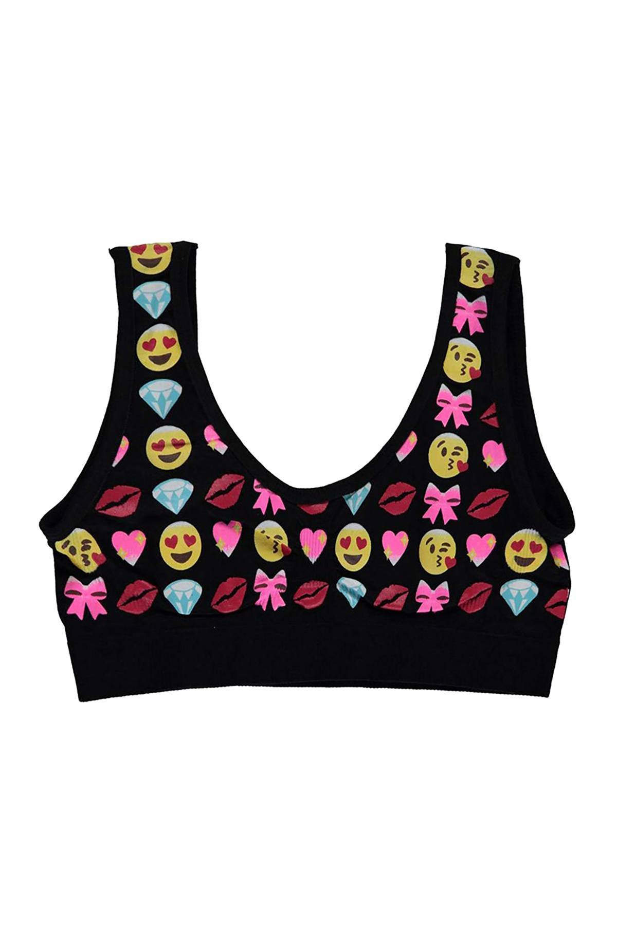 Little Black Panties Black 'Big Girls' Diamond-Emojis Bralette