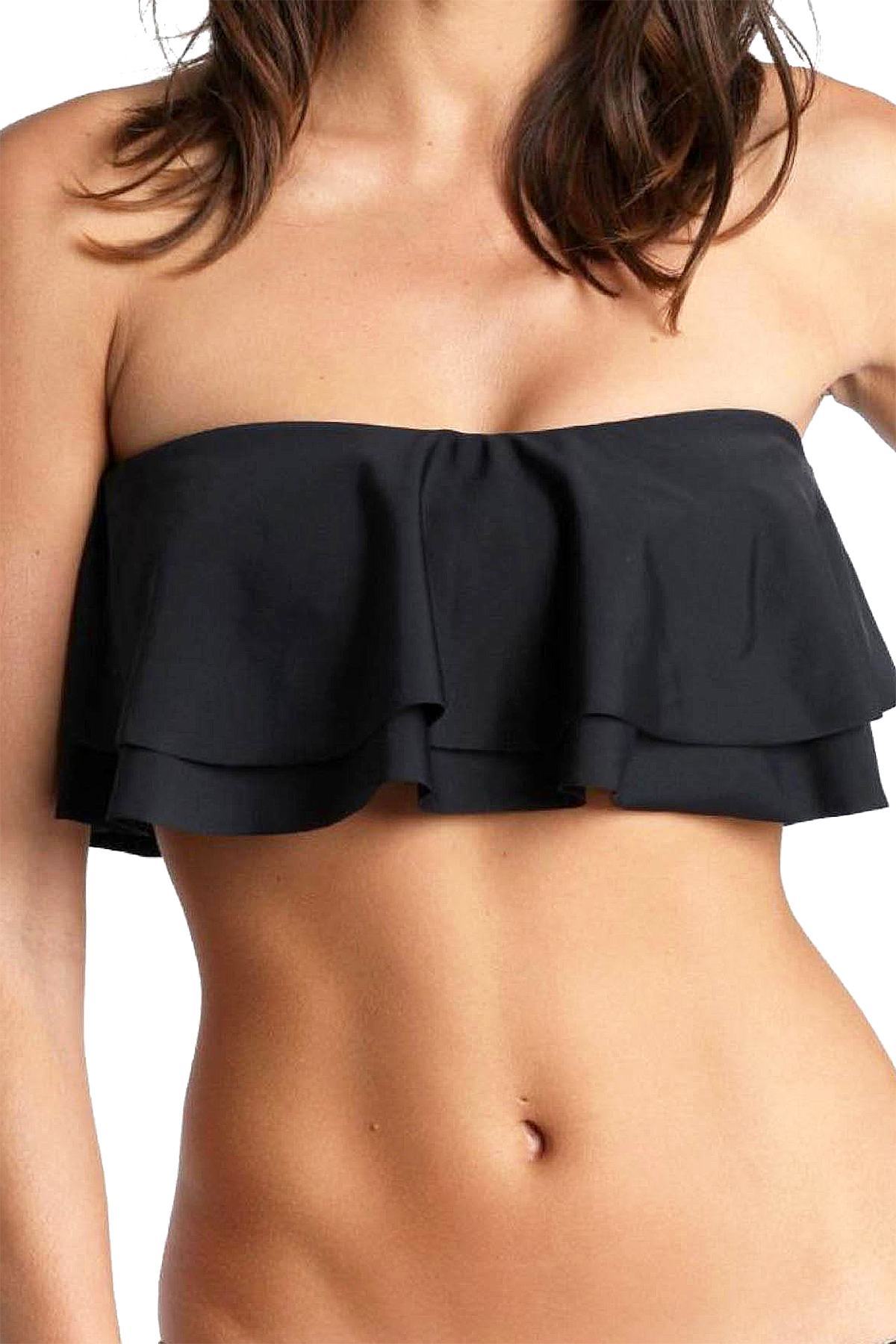 Lolli Double Ruffle Bandeau Top in Black