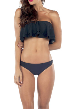 Lolli Double Ruffle Bandeau Top in Black thumbnail 1