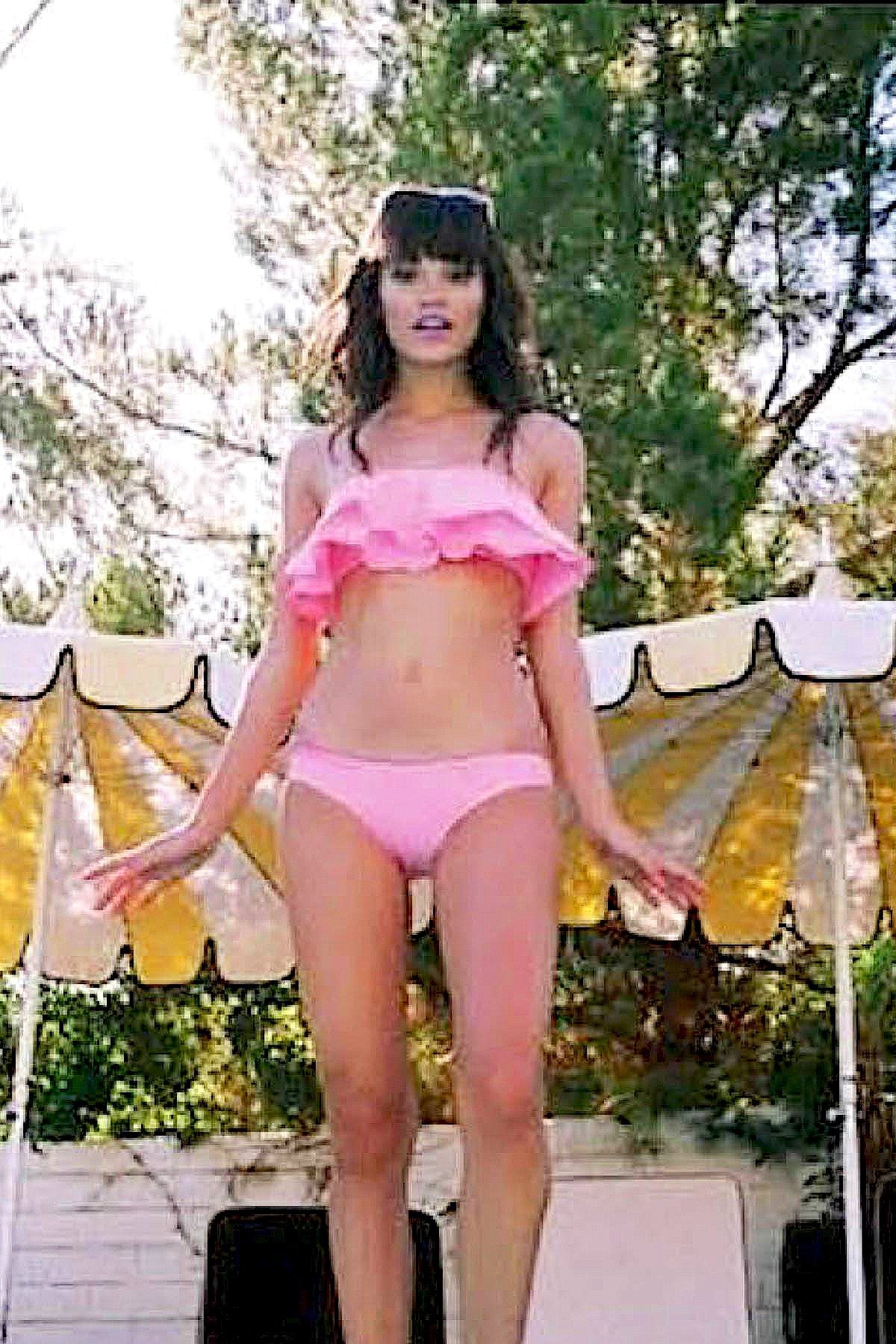 Lolli Double Ruffle Bandeau Top in Hot Pink