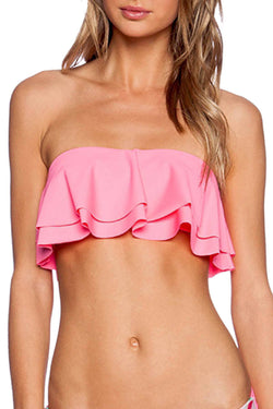 Lolli Double Ruffle Bandeau Top in Hot Pink thumbnail 2