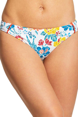 Lucky Brand Las Dalias Printed Hipster Bikini Bottom in White thumbnail 1