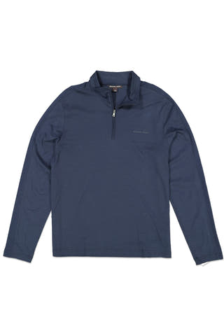 MICHAEL KORS WOVEN TRIM 1/2 ZIP DARK BLUE