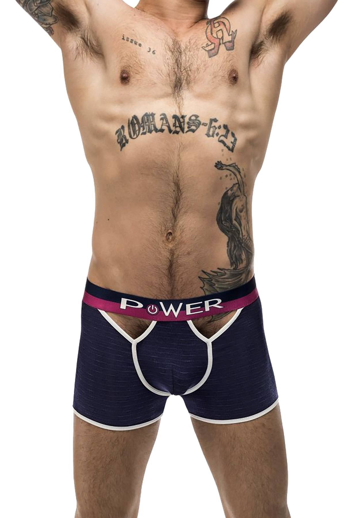 Male Power Navy-Blue French Terry Cut-Out Boxer Brief