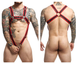 MaleBasics Men's Underwear DMBL07 DNGEON Cross Cockring Harness Color Red thumbnail 1
