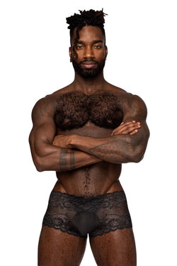 Male Power Men's Underwear 127-280 Sassy Lace Mini Short Sheer Pouch Color Black thumbnail 2