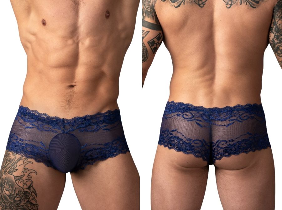 Male Power Men's Underwear 127-280 Sassy Lace Mini Short Sheer Pouch Color Navy