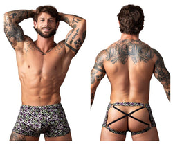 Male Power Men's Underwear 148-303 Gridlocked Strappy Back Short Color Printed thumbnail 1