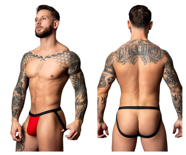 Male Power Men's Underwear 349-300 Hot Mesh Jock Color Black-Red