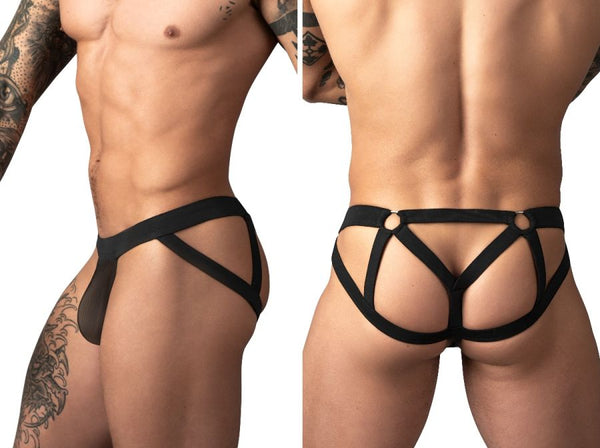 Male Power Men's Underwear 352-307 Mesh 2 Strappy Ring Jockstrap Color Black