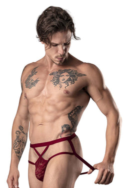 Male Power Men's Underwear 394-289 Lucifer Strappy Jock Color Burgundy thumbnail 4
