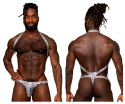 Male Power Men's Underwear 404-282 S-naked Shoulder Sling Harness Thong Color Silver-Black thumbnail 1
