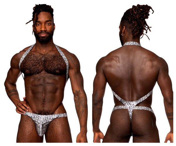 Male Power Men's Underwear 404-282 S-naked Shoulder Sling Harness Thong Color Silver-Black