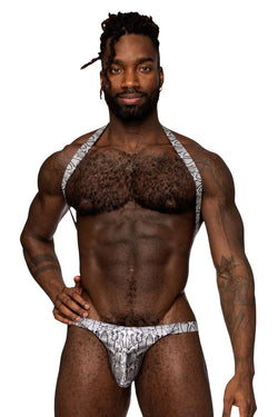 Male Power Men's Underwear 404-282 S-naked Shoulder Sling Harness Thong Color Silver-Black thumbnail 2
