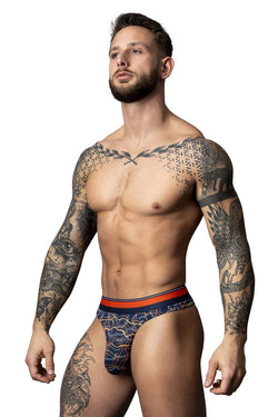 Male Power Men's Underwear 412-299 Soo Cumfy Thong Color Navy-Orange thumbnail 2