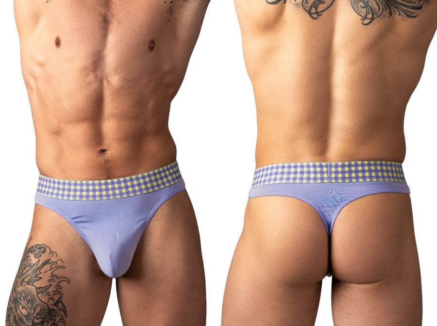 Male Power Men's Underwear 413-306 So Comfy Gingham Thong in Purple Color Purple