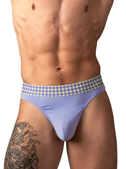 Male Power Men's Underwear 413-306 So Comfy Gingham Thong in Purple Color Purple thumbnail 2