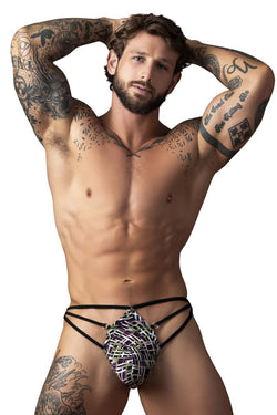 Male Power Men's Underwear 419-303 Gridlocked Thong Straps-Rings Color Printed thumbnail 2