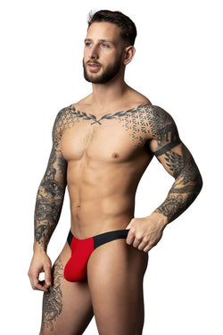 Male Power Men's Underwear 442-300 Hot Mesh Bong Thong Color Black-Red thumbnail 2