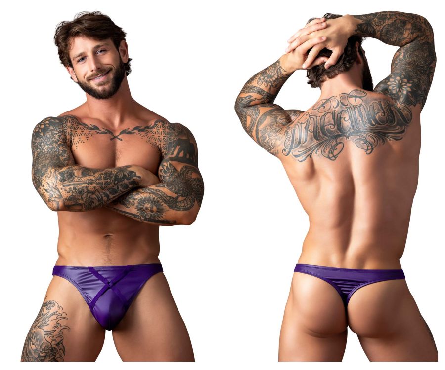 Male Power Men's Underwear 447-302 Eggplant Crossover Thong Color Plum