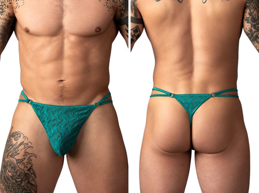 Male Power Men's Underwear 456-305 Ripple Micro V-String Thong Color Teal