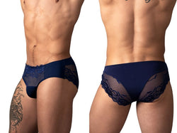 Male Power Men's Underwear 492-280 Sassy Lace Bikini Sold Pouch Color Navy thumbnail 1