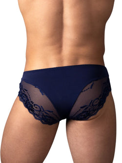Male Power Men's Underwear 492-280 Sassy Lace Bikini Sold Pouch Color Navy thumbnail 3