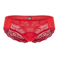 Male Power Men's Underwear 492-280 Sassy Lace High-Waisted Bikini with Sheer Mesh Pouch – Red thumbnail 4
