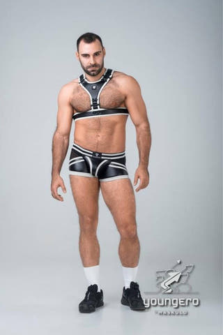 Maskulo White and Black Youngero Y Festish Harness
