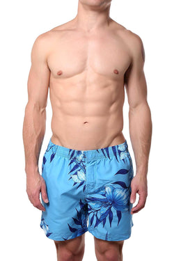 Memphis Blues Blue Tropical/Leaf Printed Swim Short thumbnail 1