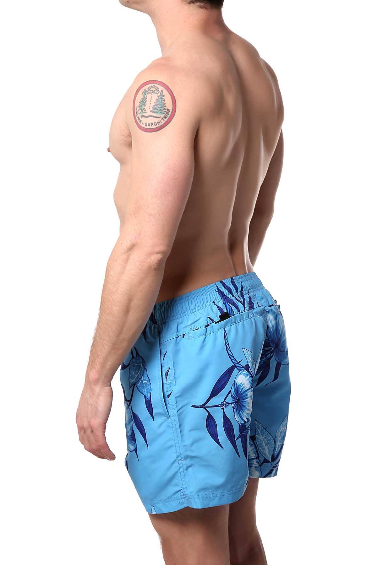 Memphis Blues Blue Tropical/Leaf Printed Swim Short