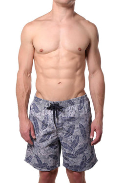 Memphis Blues Navy Fern-Printed Water-Denim Swim Short thumbnail 1