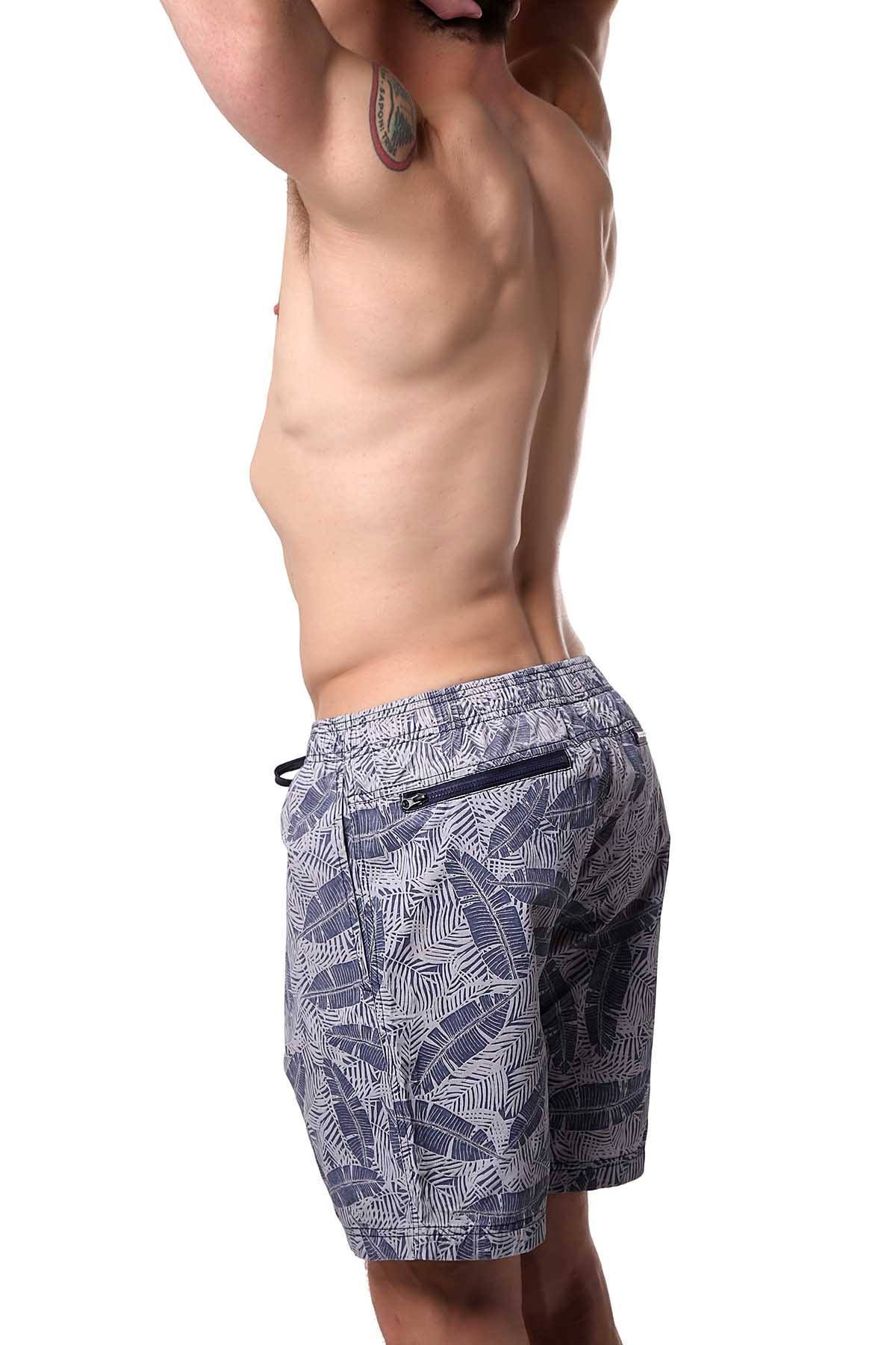 Memphis Blues Navy Fern-Printed Water-Denim Swim Short