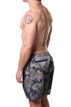 Memphis Blues Navy Jungle-Printed Water-Denim Swim Short thumbnail 2