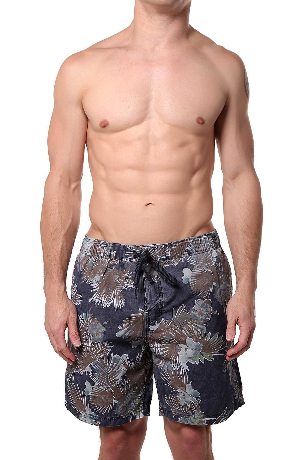 Memphis Blues Navy Jungle-Printed Water-Denim Swim Short