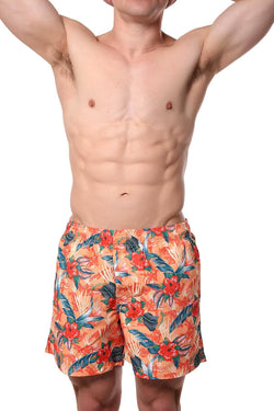 Memphis Blues Orange Tropical/Floral Printed Swim Short thumbnail 2
