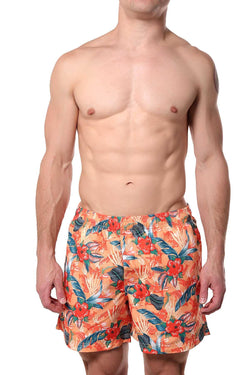 Memphis Blues Orange Tropical/Floral Printed Swim Short thumbnail 1