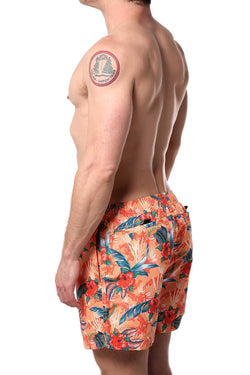 Memphis Blues Orange Tropical/Floral Printed Swim Short thumbnail 3