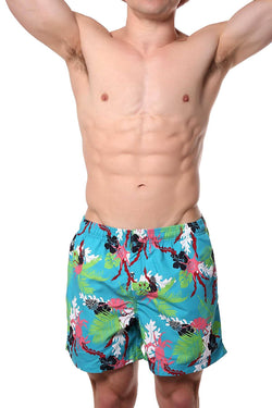 Memphis Blues Turquoise Tropical/Crab Printed Swim Short thumbnail 2