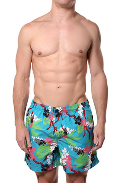 Memphis Blues Turquoise Tropical/Crab Printed Swim Short thumbnail 1