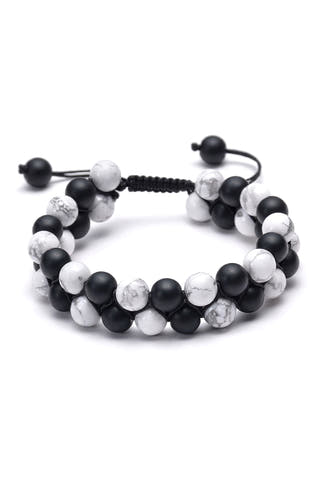 Men’s Black Onyx & White Howlite Adjustable Beaded Bracelet