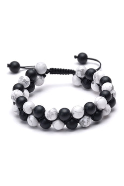 Men’s Black Onyx & White Howlite Adjustable Beaded Bracelet thumbnail 1