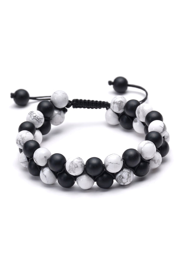 Men’s Black Onyx & White Howlite Adjustable Beaded Bracelet