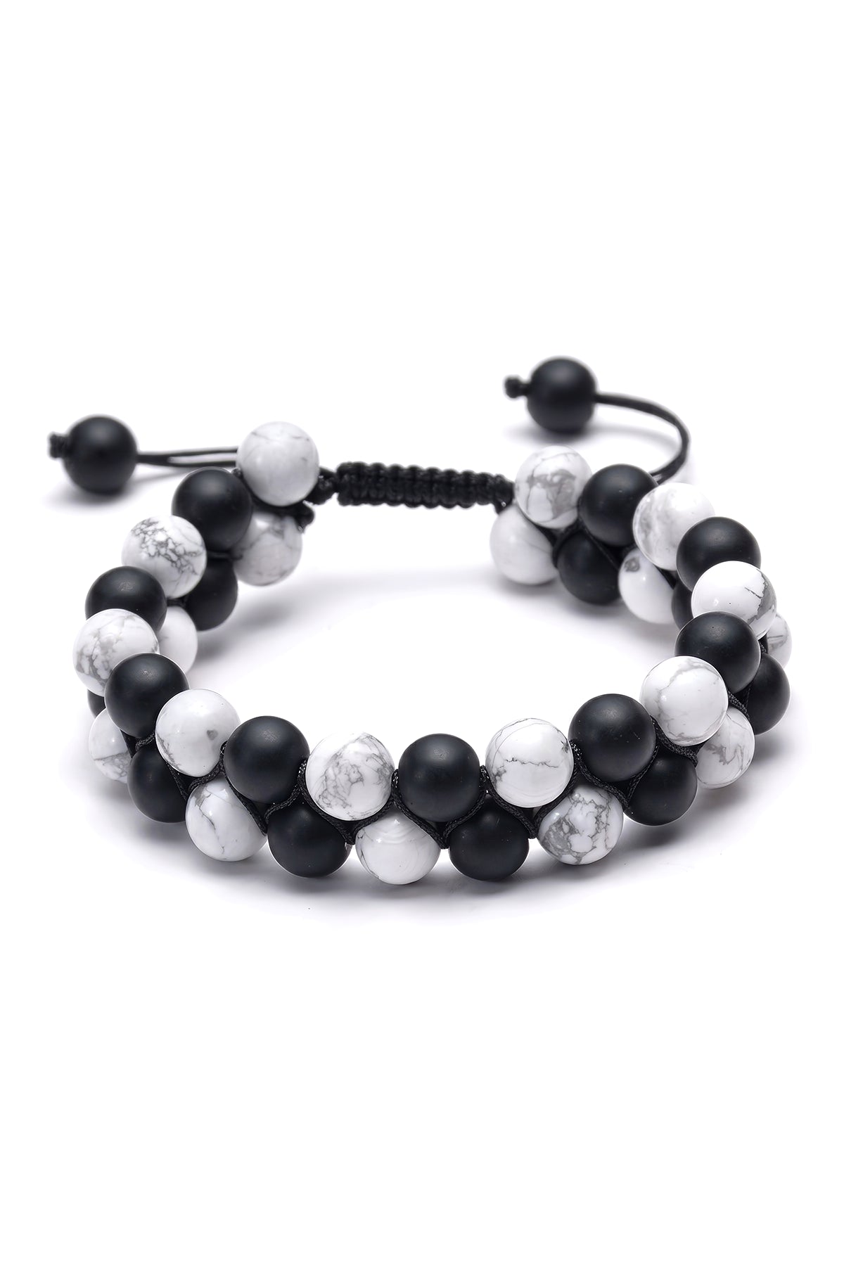 Men’s Black Onyx & White Howlite Adjustable Beaded Bracelet
