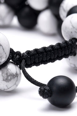 Men’s Black Onyx & White Howlite Adjustable Beaded Bracelet thumbnail 2